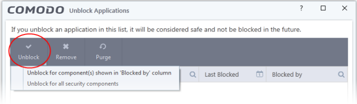comodo firewall remove blocked application