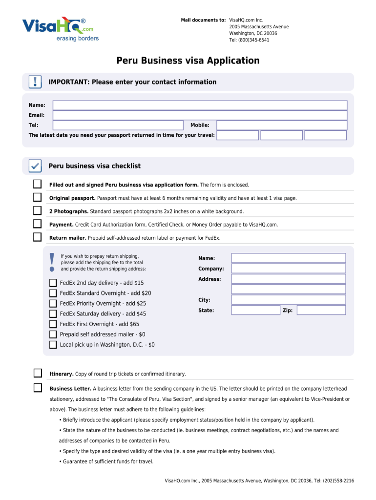 peru visa application form india